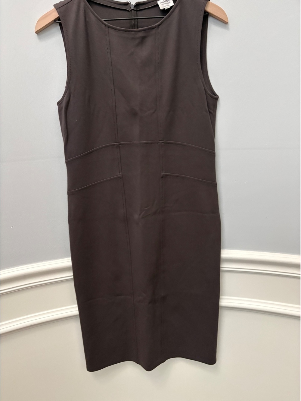 Armani Collezioni Sleeveless Seamed Brown  Sheath Dress Size 8 Made in Italy